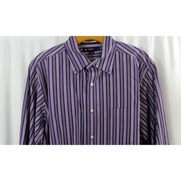 Cremieux Mens Purple Striped Long Sleeve Cotton Button Down Shirt L - Picture 2 of 6